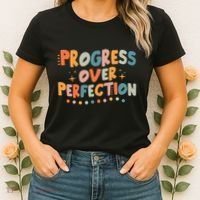 Growth Mindset Progress Over Perfection Back To School Retro Women's T-Shirt thumb 2