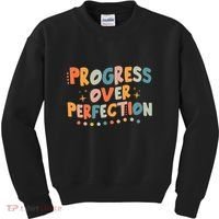 Growth Mindset Progress Over Perfection Back To School Retro Kids Sweatshirt thumb 0