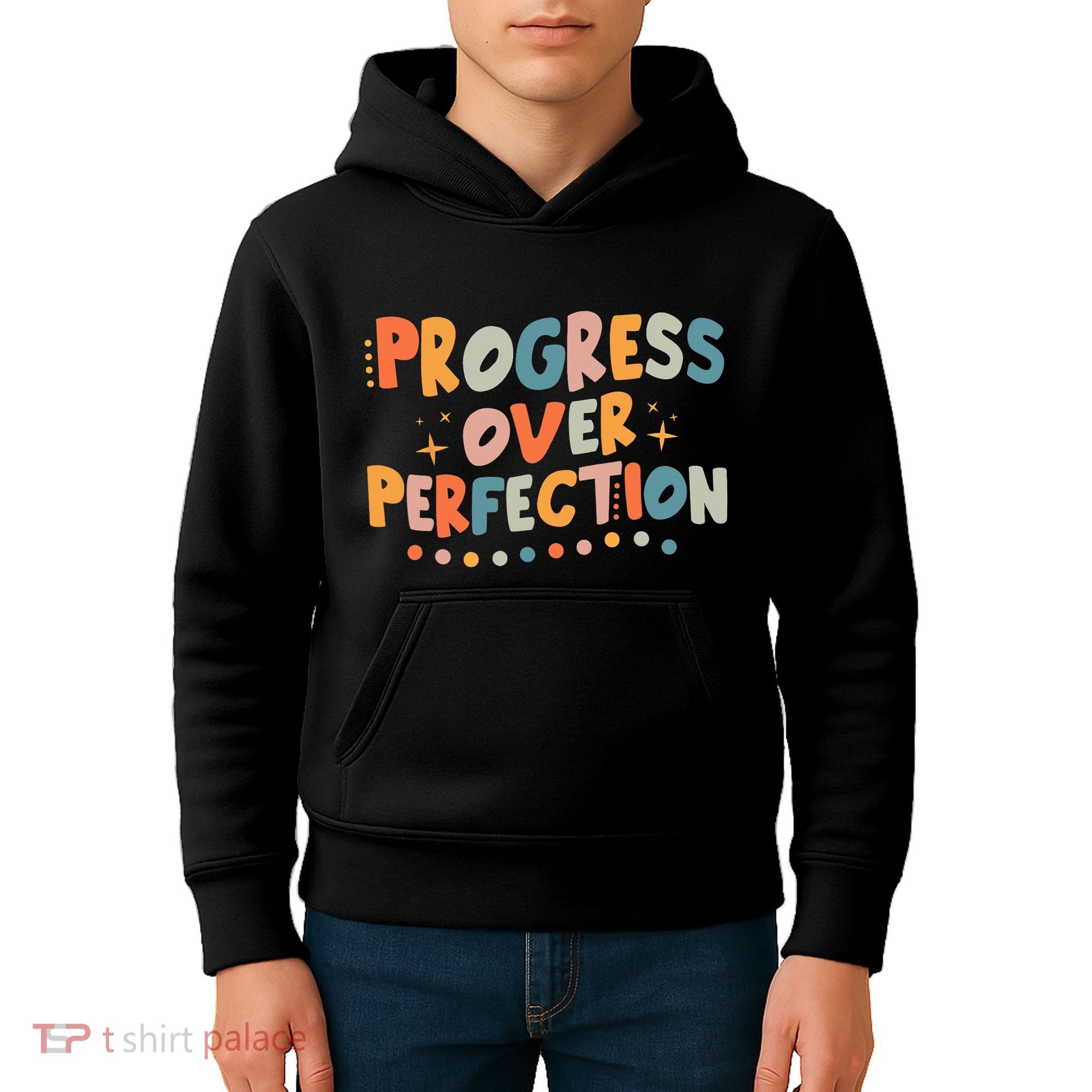 Growth Mindset Progress Over Perfection Back To School Retro Kids Hoodie