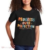 Growth Mindset Progress Over Perfection Back To School Retro Kids T-Shirt thumb 2