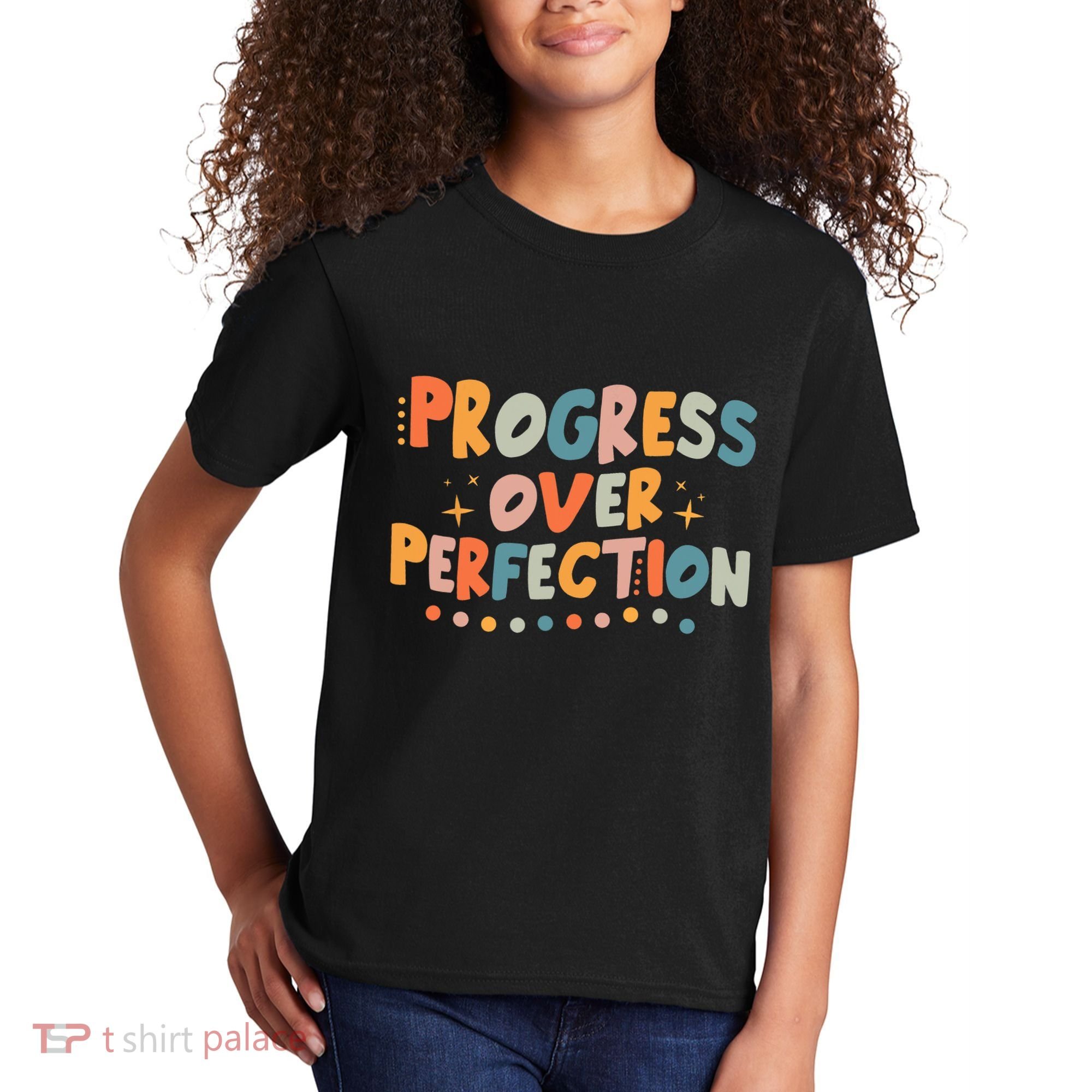 Growth Mindset Progress Over Perfection Back To School Retro Kids T-Shirt