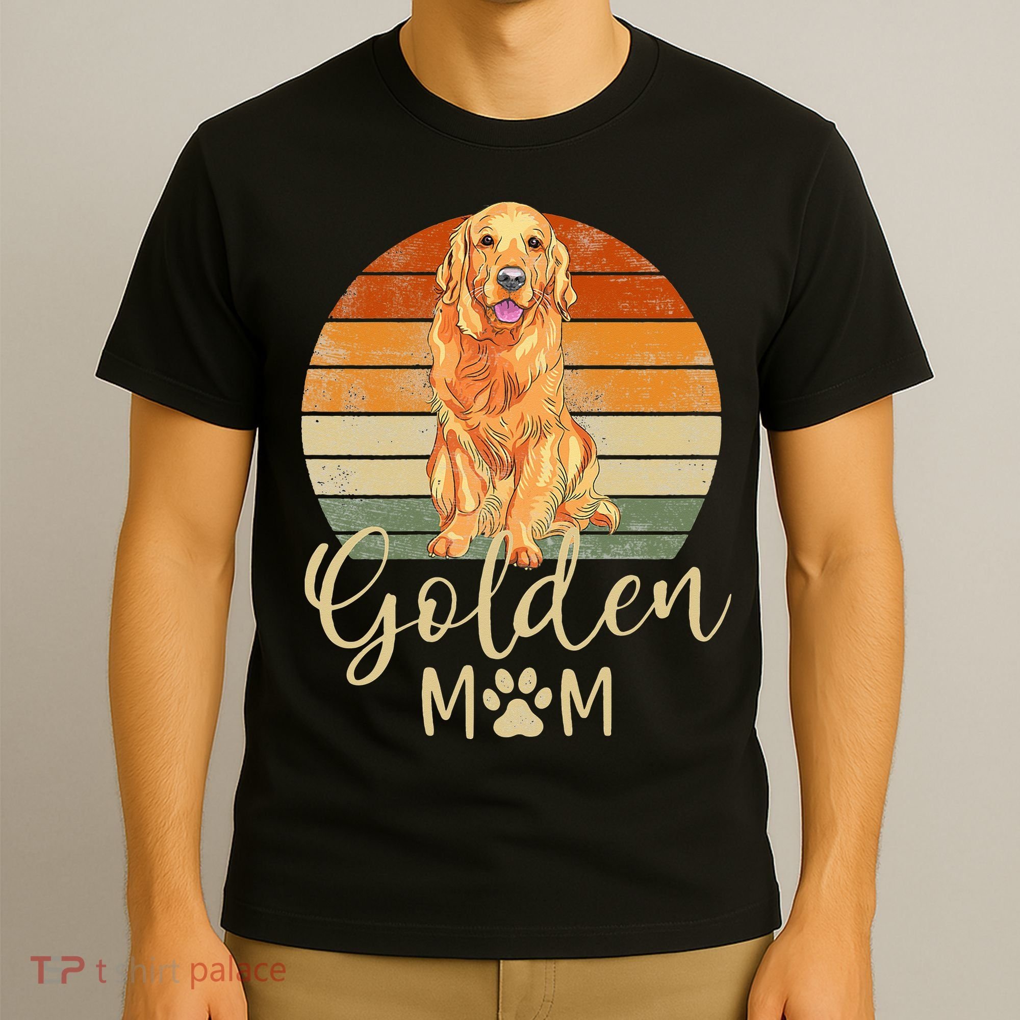 Golden Mom Retro Sunset Golden Retriever Lover Gift Dog Mama T-Shirt