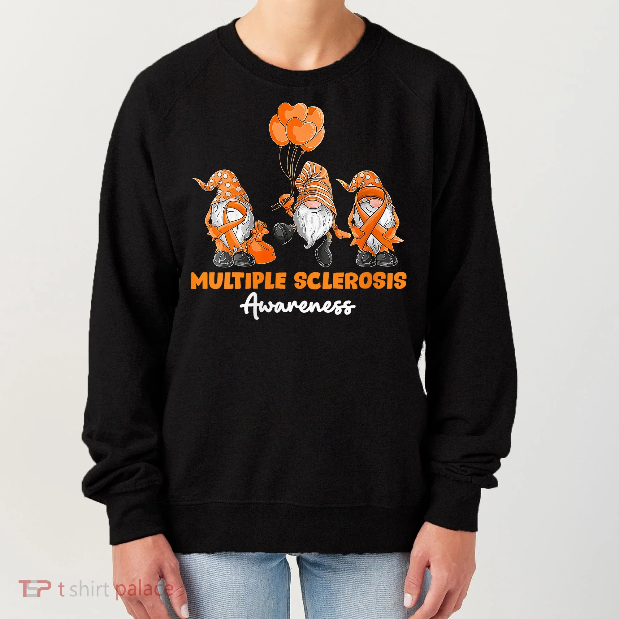 Gnomes Multiple Sclerosis Awareness Orange Ribbon Women's Sweatshirt