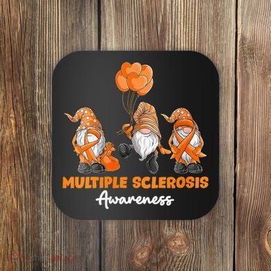 Gnomes Multiple Sclerosis Awareness Orange Ribbon Coaster