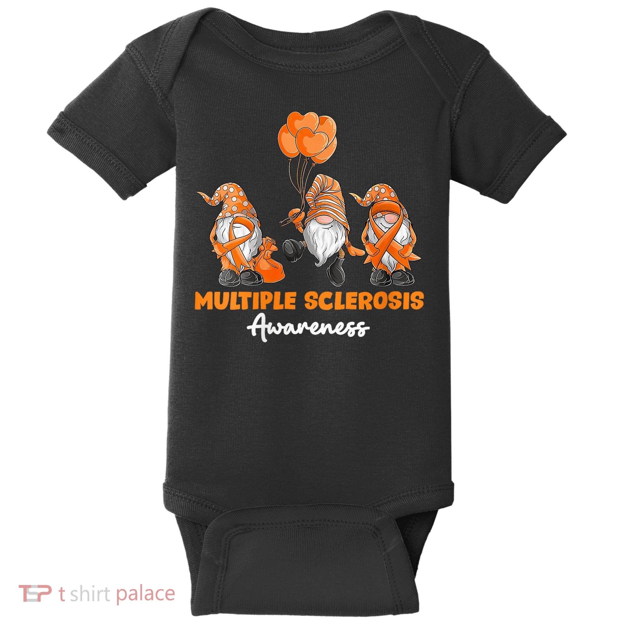 Gnomes Multiple Sclerosis Awareness Orange Ribbon Baby Bodysuit