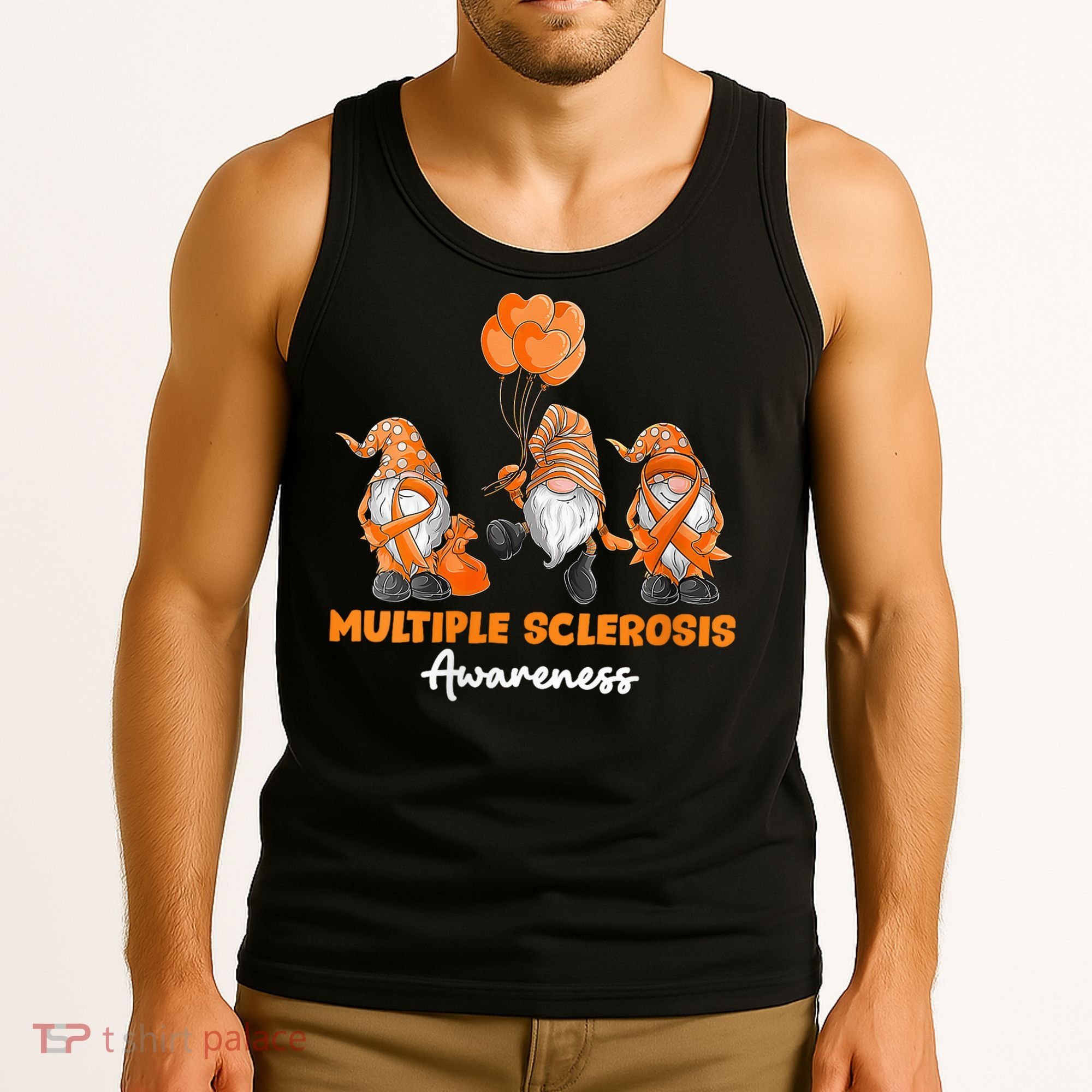 Gnomes Multiple Sclerosis Awareness Orange Ribbon Tank Top