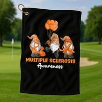 Gnomes Multiple Sclerosis Awareness Orange Ribbon Golf Towel thumb 1