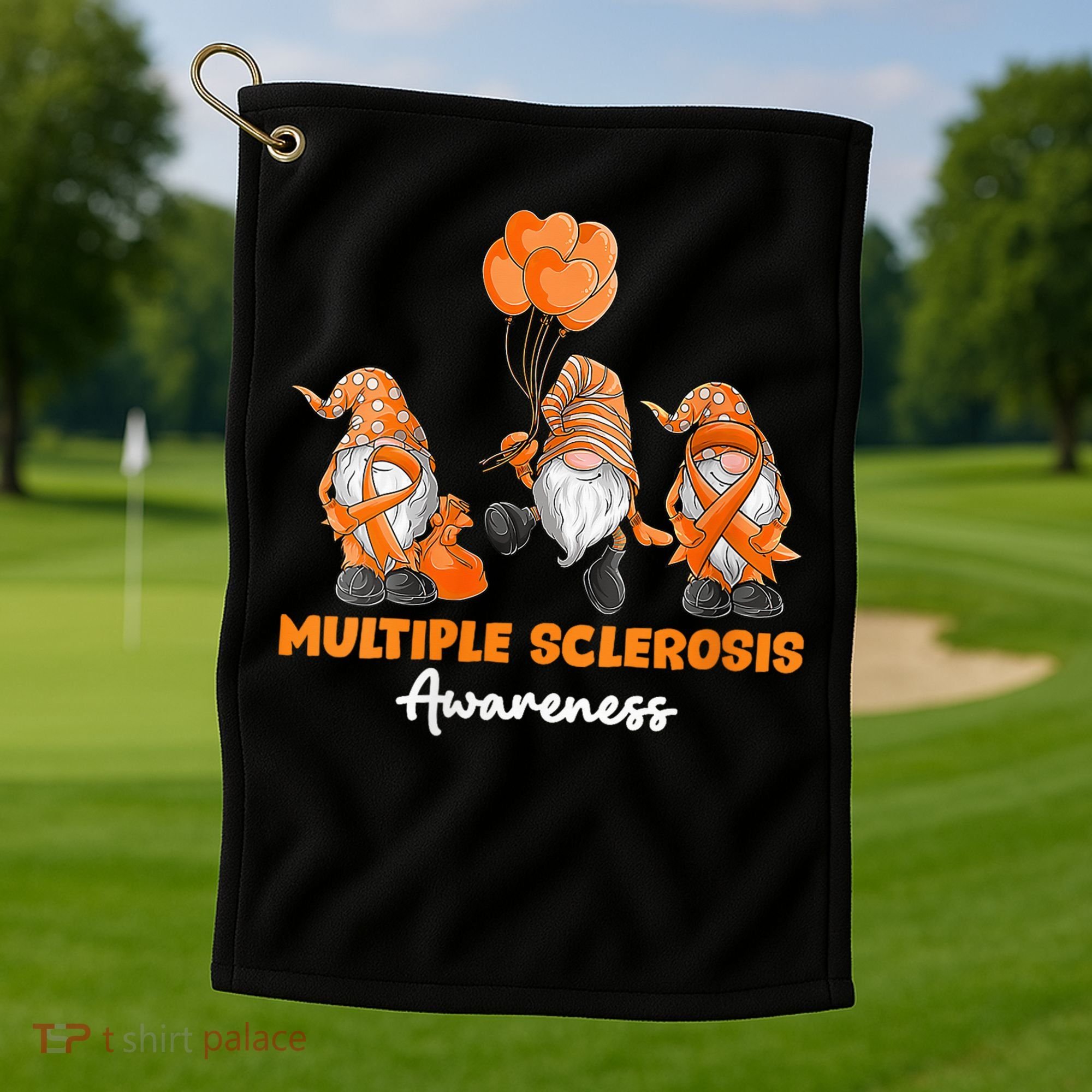 Gnomes Multiple Sclerosis Awareness Orange Ribbon Golf Towel