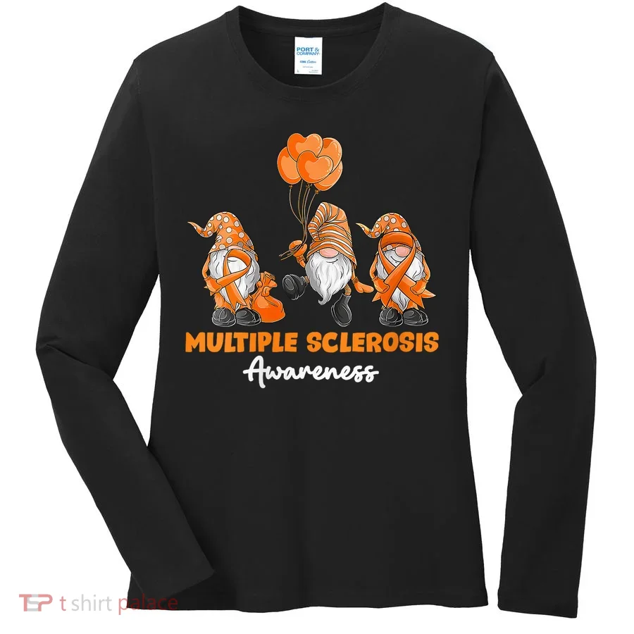 Gnomes Multiple Sclerosis Awareness Orange Ribbon Women's Long Sleeve Shirt
