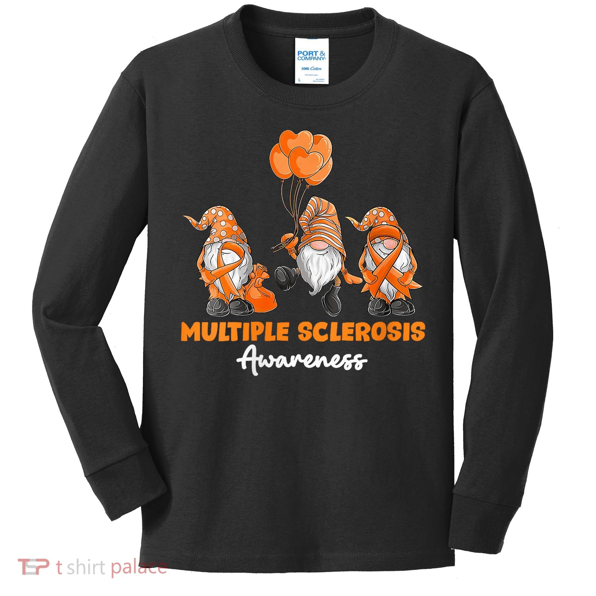 Gnomes Multiple Sclerosis Awareness Orange Ribbon Kids Long Sleeve Shirt