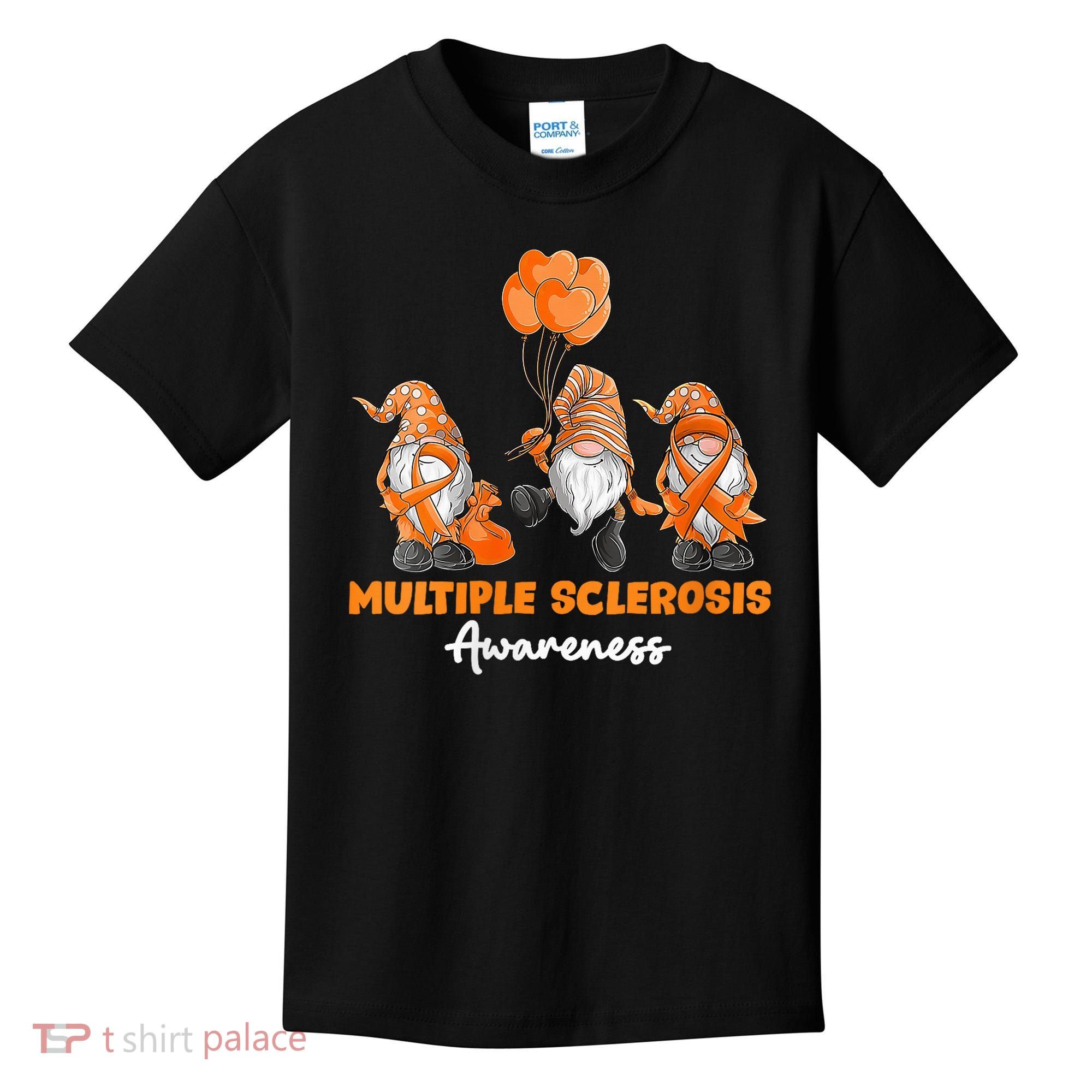 Gnomes Multiple Sclerosis Awareness Orange Ribbon Kids T-Shirt