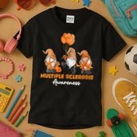 Gnomes Multiple Sclerosis Awareness Orange Ribbon Kids T-Shirt thumb 3