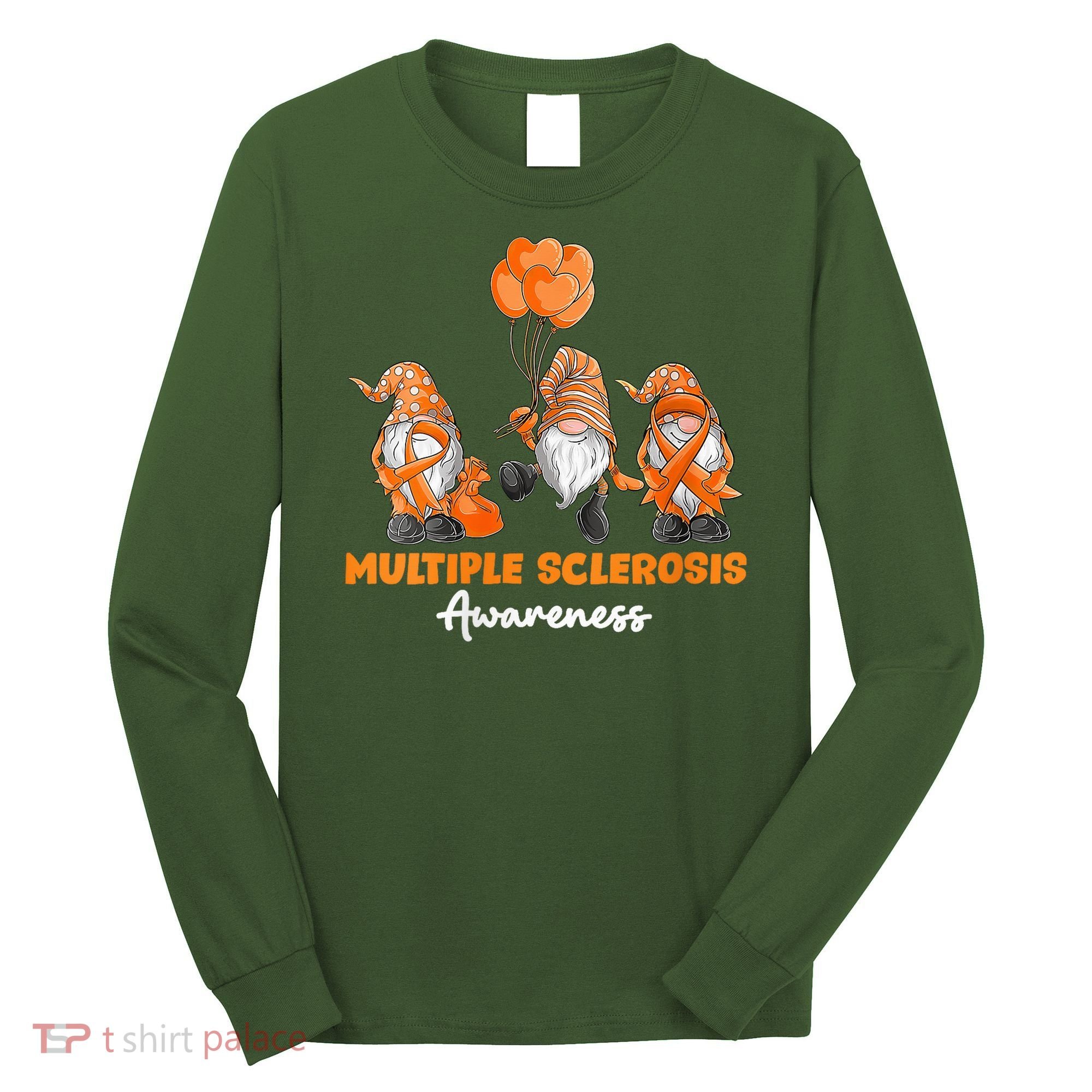 Gnomes Multiple Sclerosis Awareness Orange Ribbon Long Sleeve Shirt