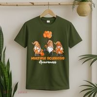 Gnomes Multiple Sclerosis Awareness Orange Ribbon T-Shirt thumb 2