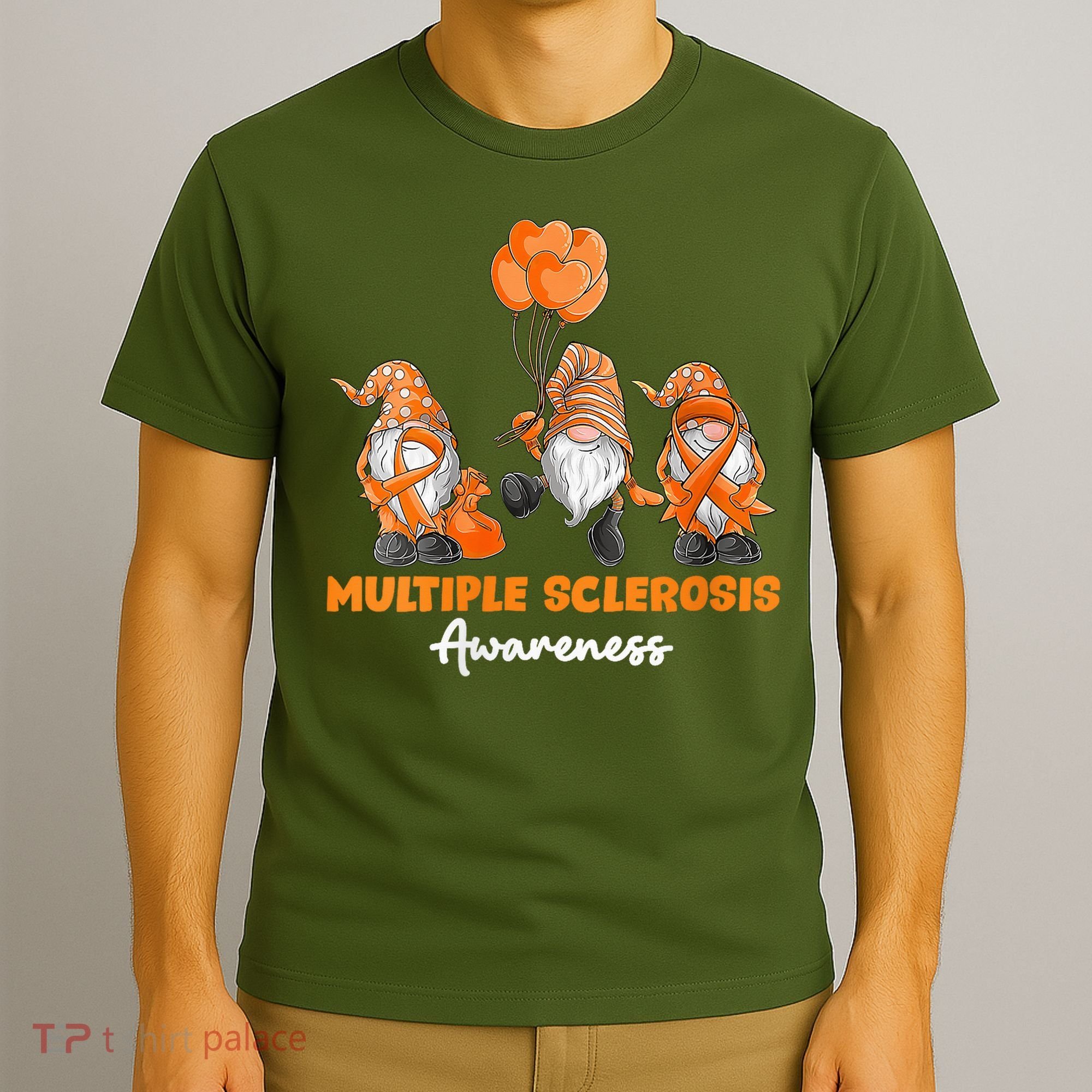Gnomes Multiple Sclerosis Awareness Orange Ribbon T-Shirt