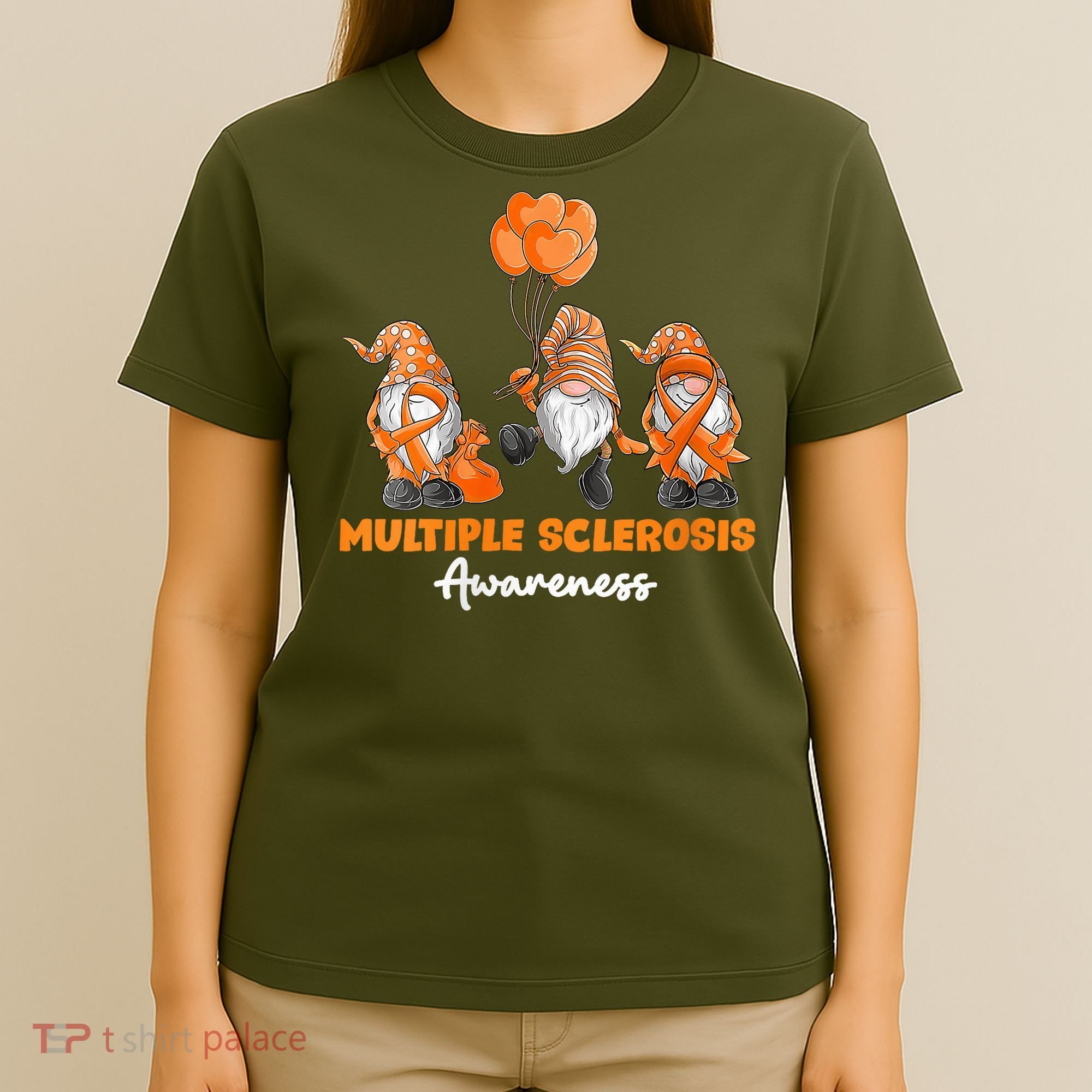Gnomes Multiple Sclerosis Awareness Orange Ribbon T-Shirt