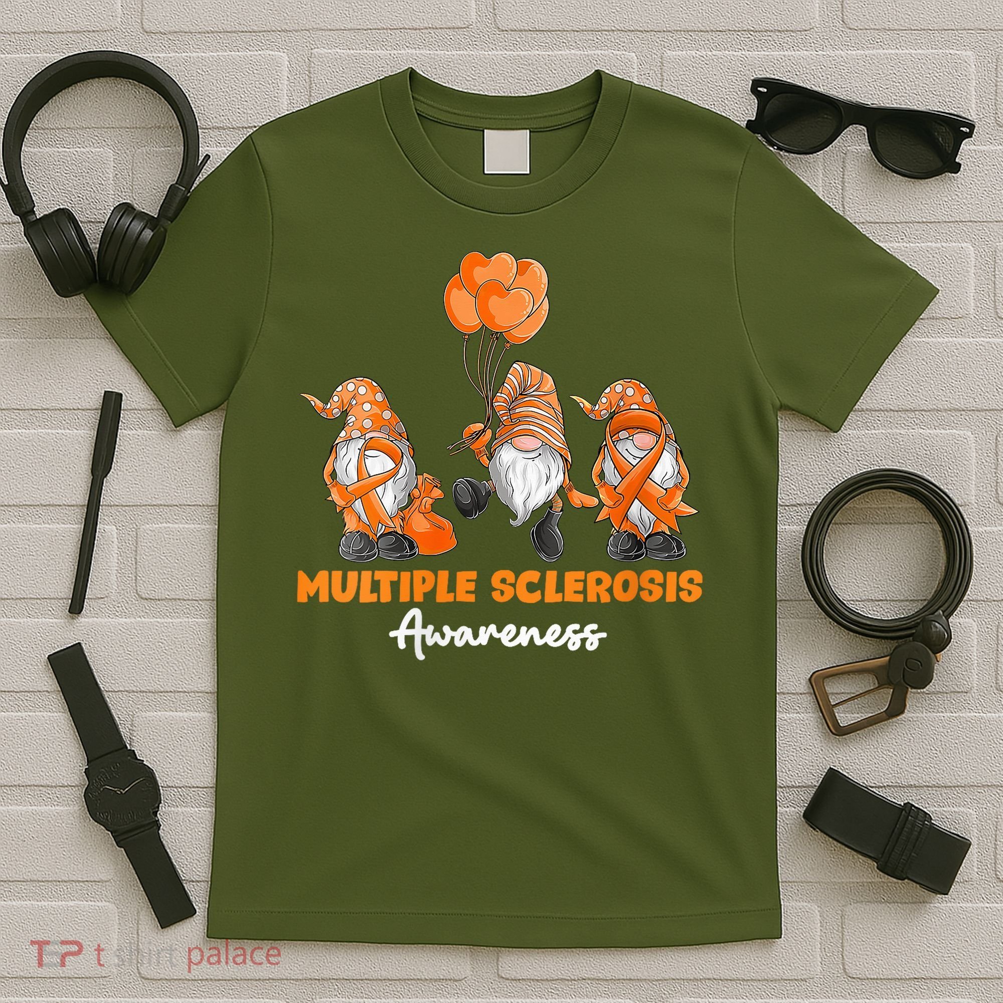 Gnomes Multiple Sclerosis Awareness Orange Ribbon T-Shirt