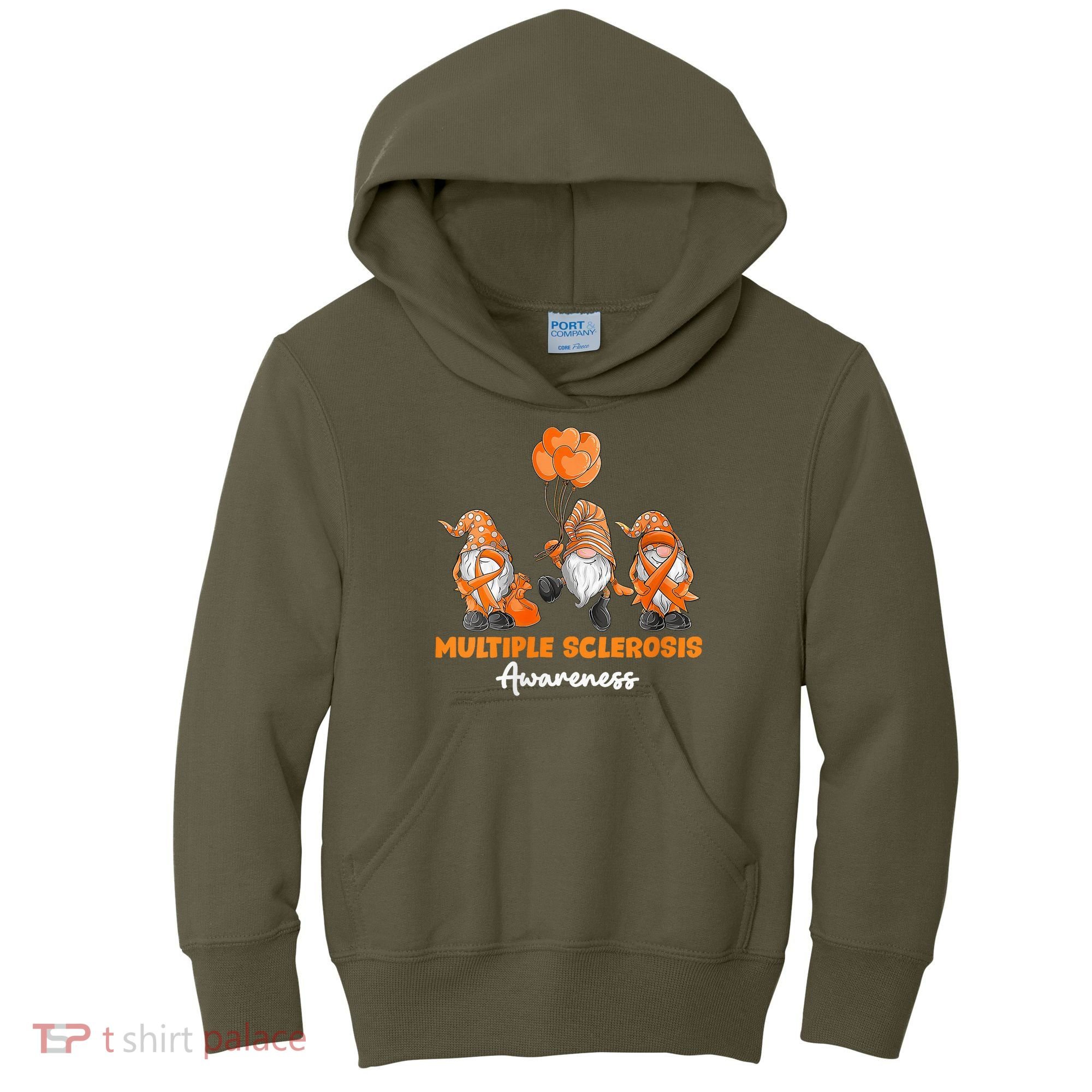 Gnomes Multiple Sclerosis Awareness Orange Ribbon Kids Hoodie
