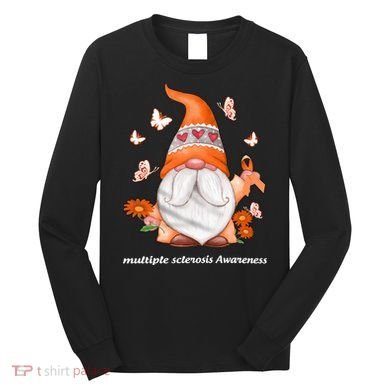 Gnome Multiple Sclerosis Awareness Orange Ribbon Gnome MS Warrior Long Sleeve Shirt
