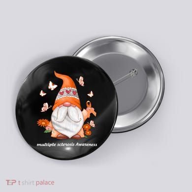 Gnome Multiple Sclerosis Awareness Orange Ribbon Gnome MS Warrior Button