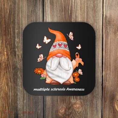 Gnome Multiple Sclerosis Awareness Orange Ribbon Gnome MS Warrior Coaster