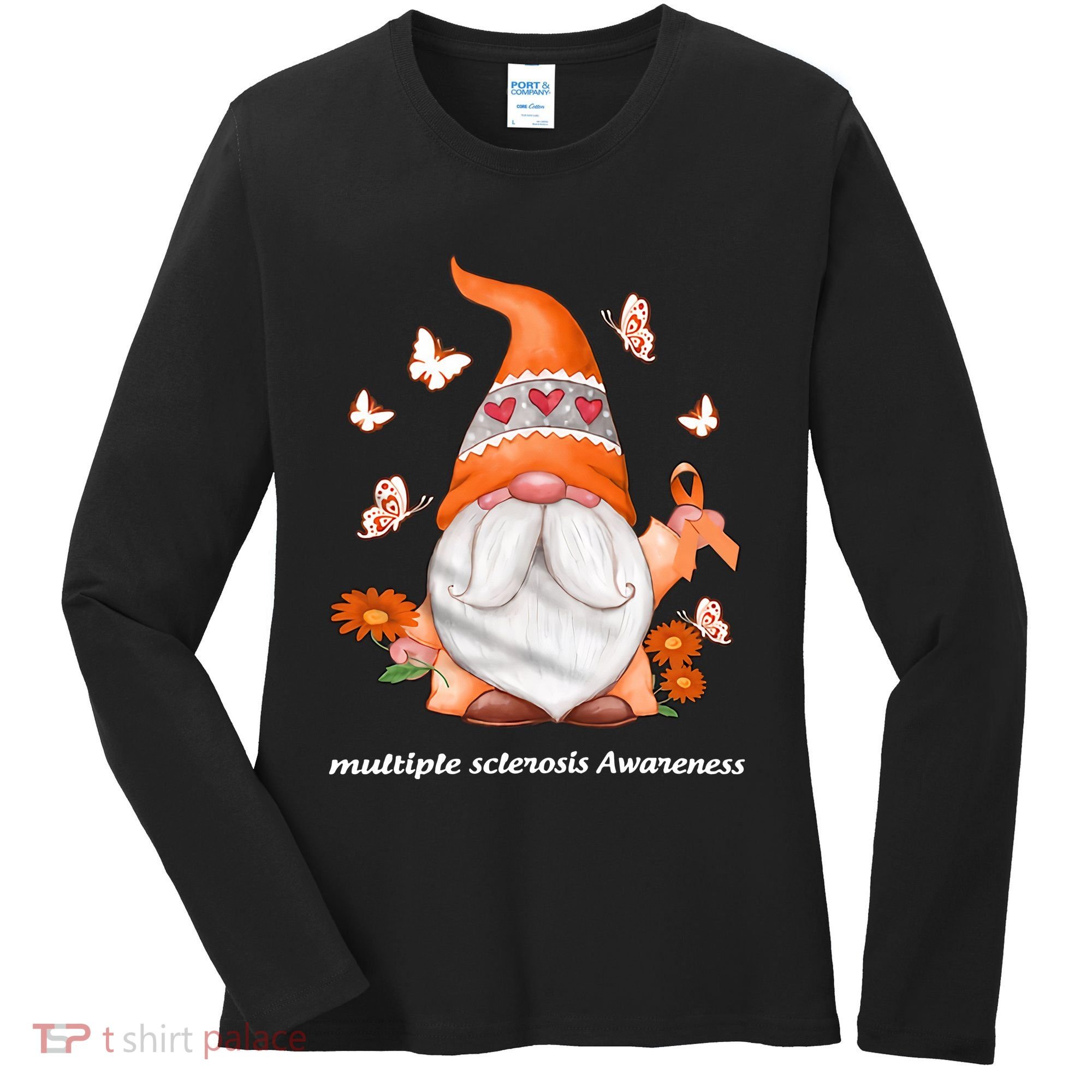 Gnome Multiple Sclerosis Awareness Orange Ribbon Gnome MS Warrior Women's Long Sleeve Shirt