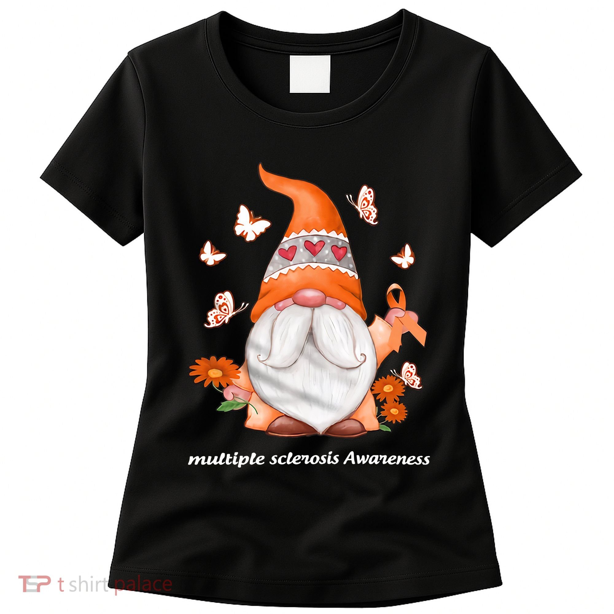 Gnome Multiple Sclerosis Awareness Orange Ribbon Gnome MS Warrior Women's T-Shirt