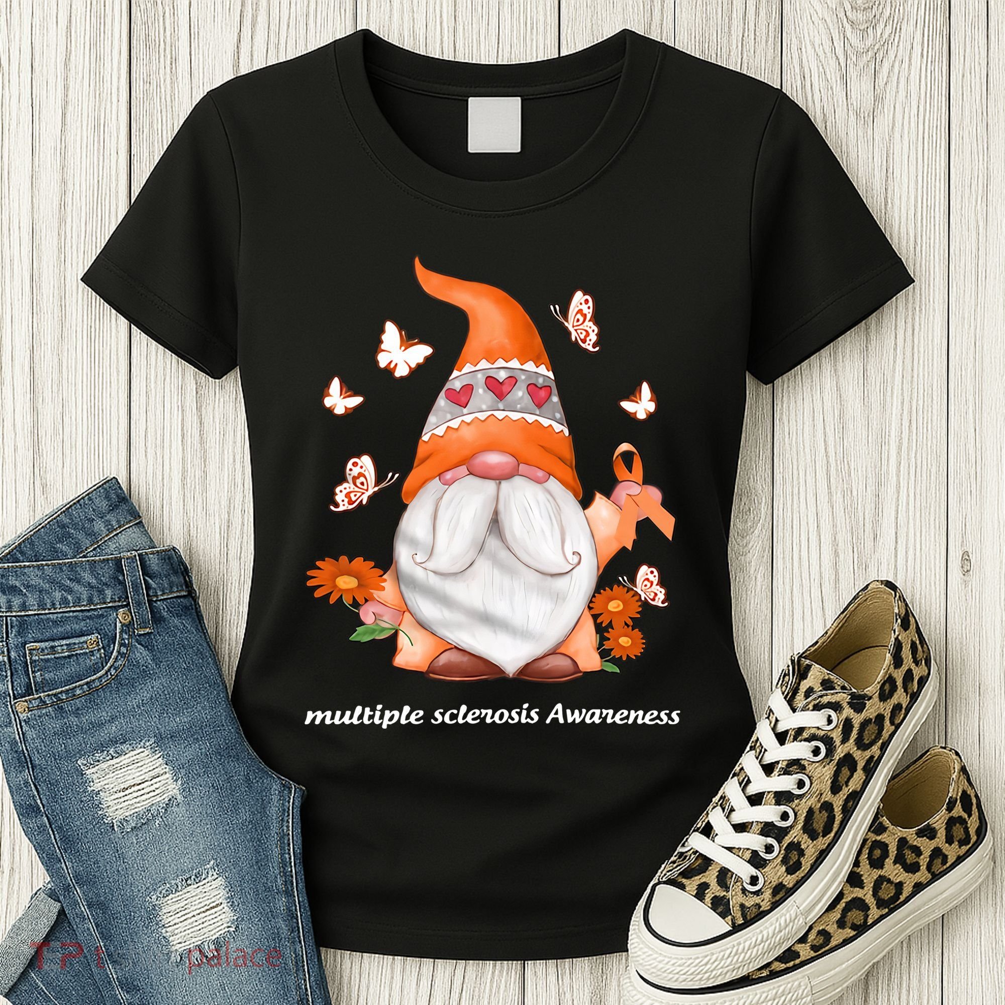 Gnome Multiple Sclerosis Awareness Orange Ribbon Gnome MS Warrior Women's T-Shirt