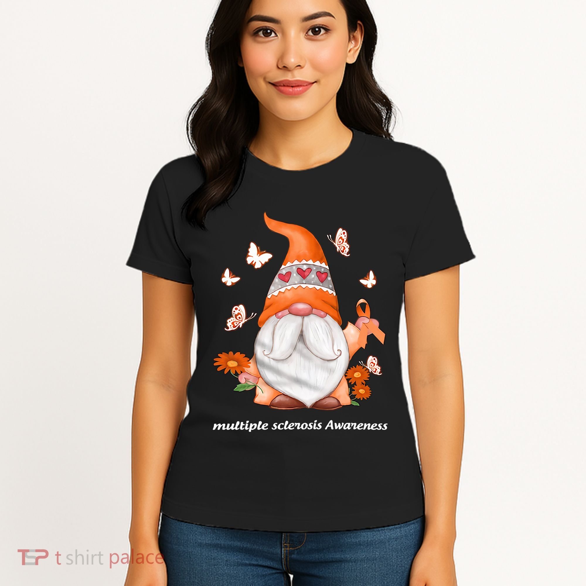Gnome Multiple Sclerosis Awareness Orange Ribbon Gnome MS Warrior Women's T-Shirt