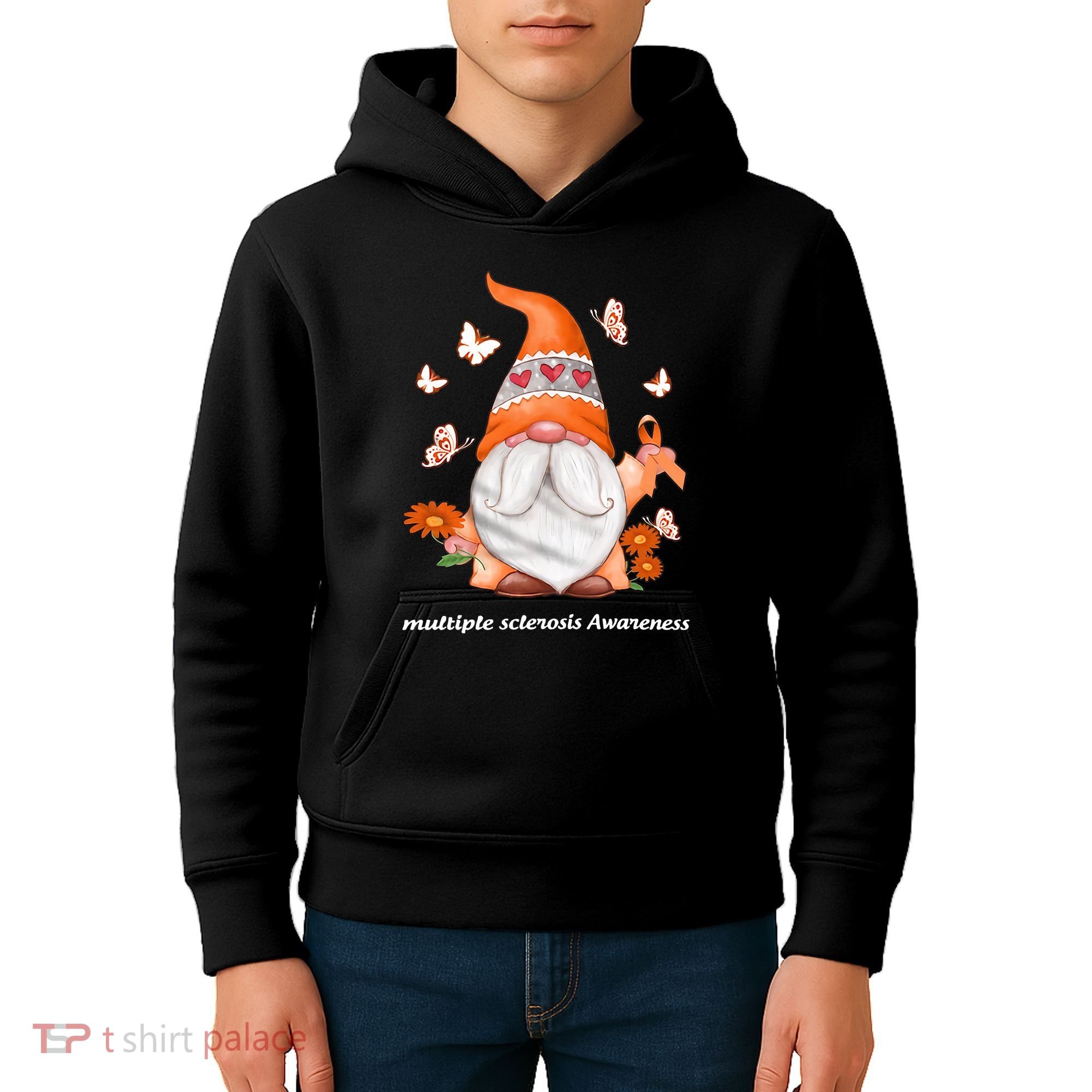 Gnome Multiple Sclerosis Awareness Orange Ribbon Gnome MS Warrior Kids Hoodie
