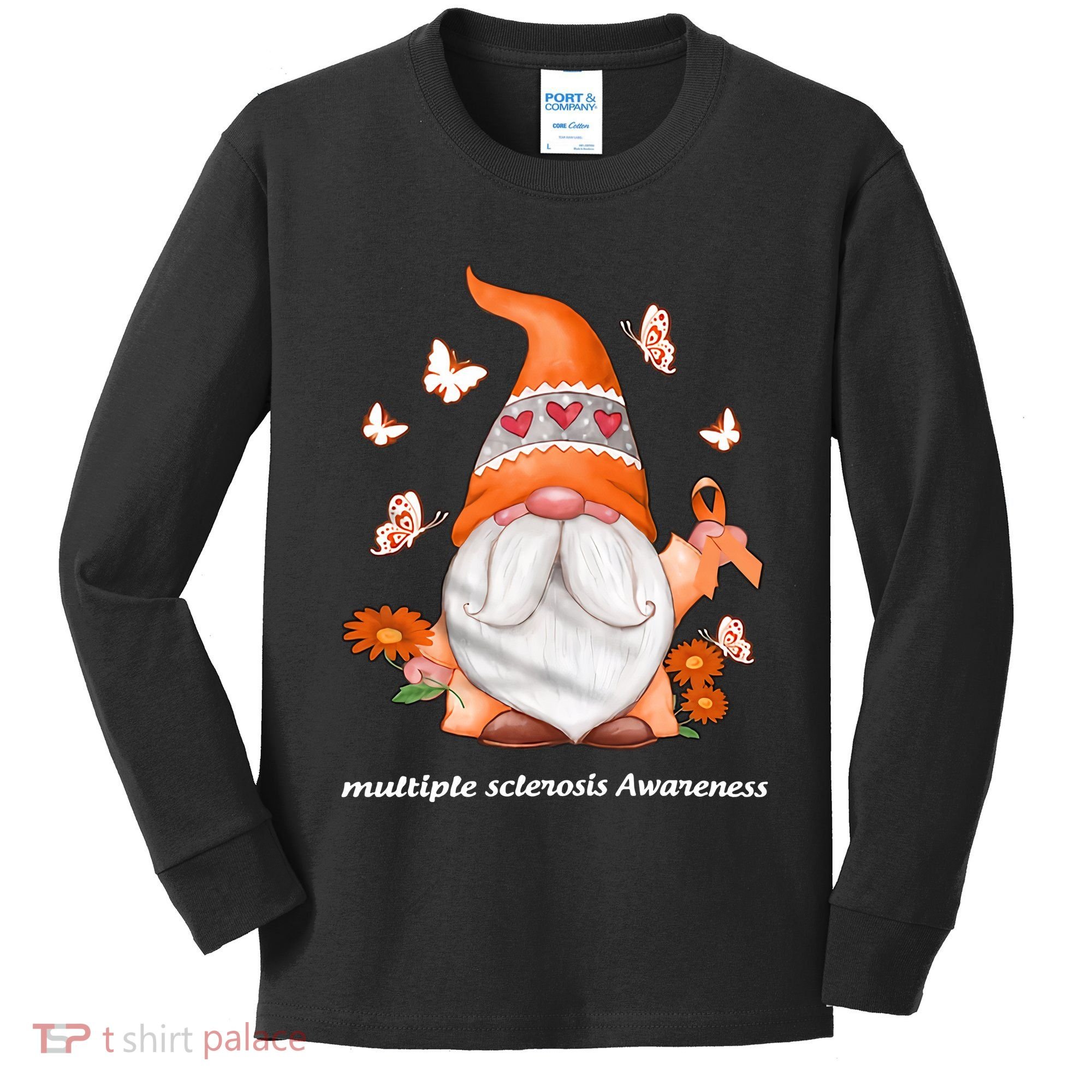 Gnome Multiple Sclerosis Awareness Orange Ribbon Gnome MS Warrior Kids Long Sleeve Shirt