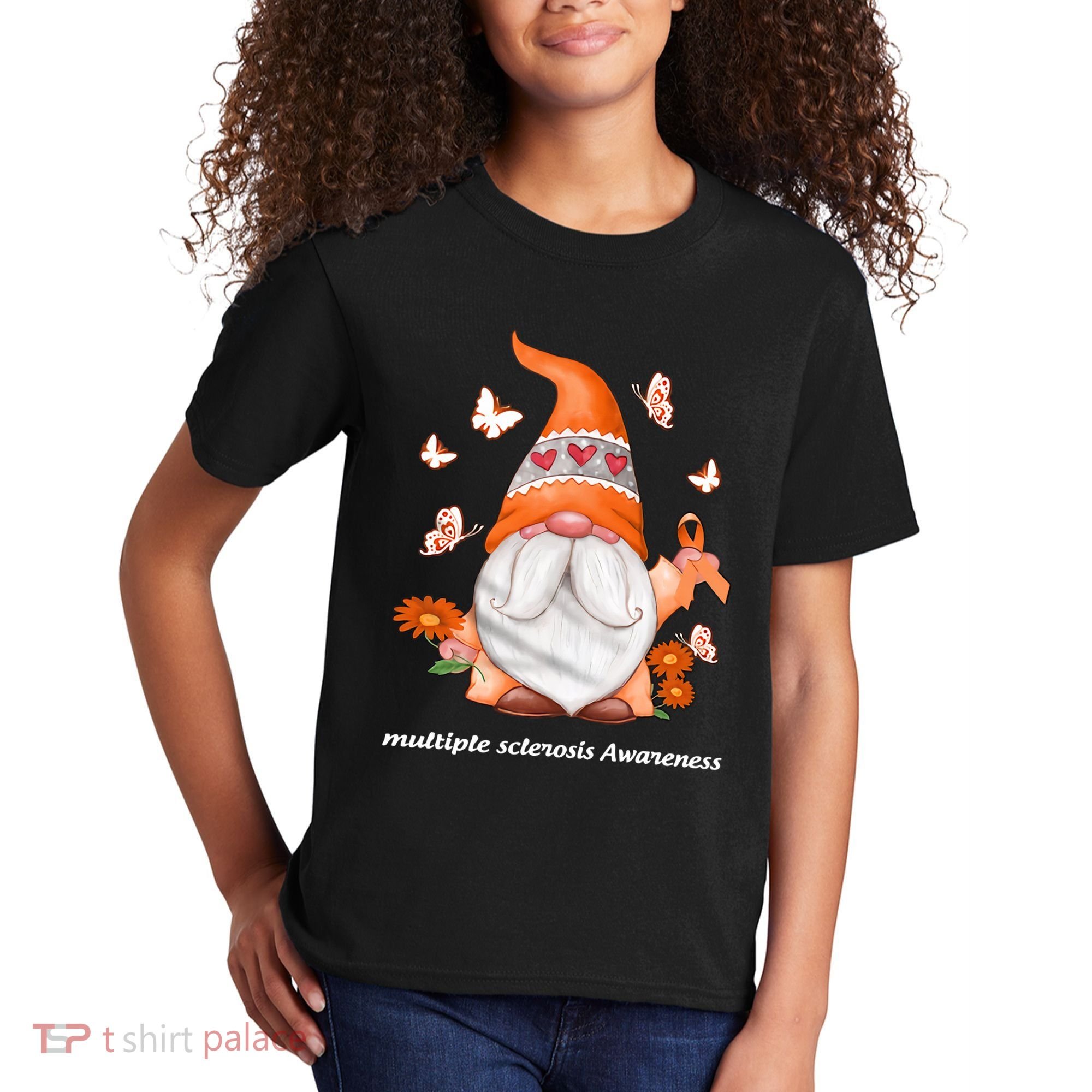 Gnome Multiple Sclerosis Awareness Orange Ribbon Gnome MS Warrior Kids T-Shirt