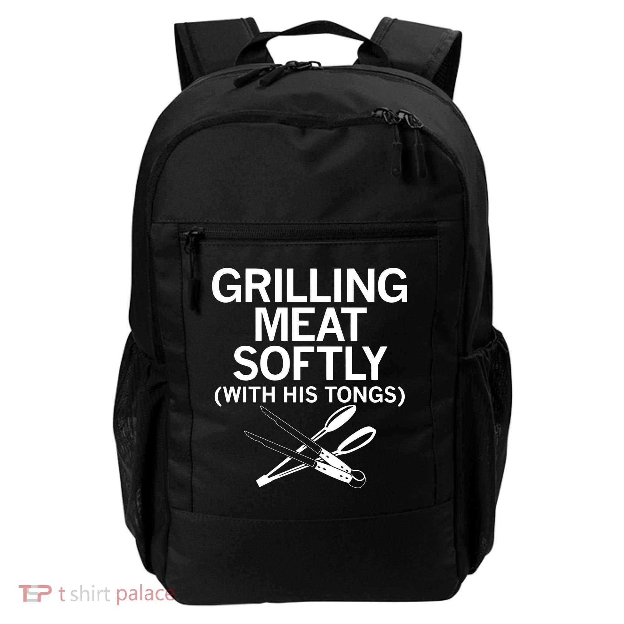 Grilling Meat Softly With His Tongs Funny Grilling Bbq Meaningful Gift Backpack