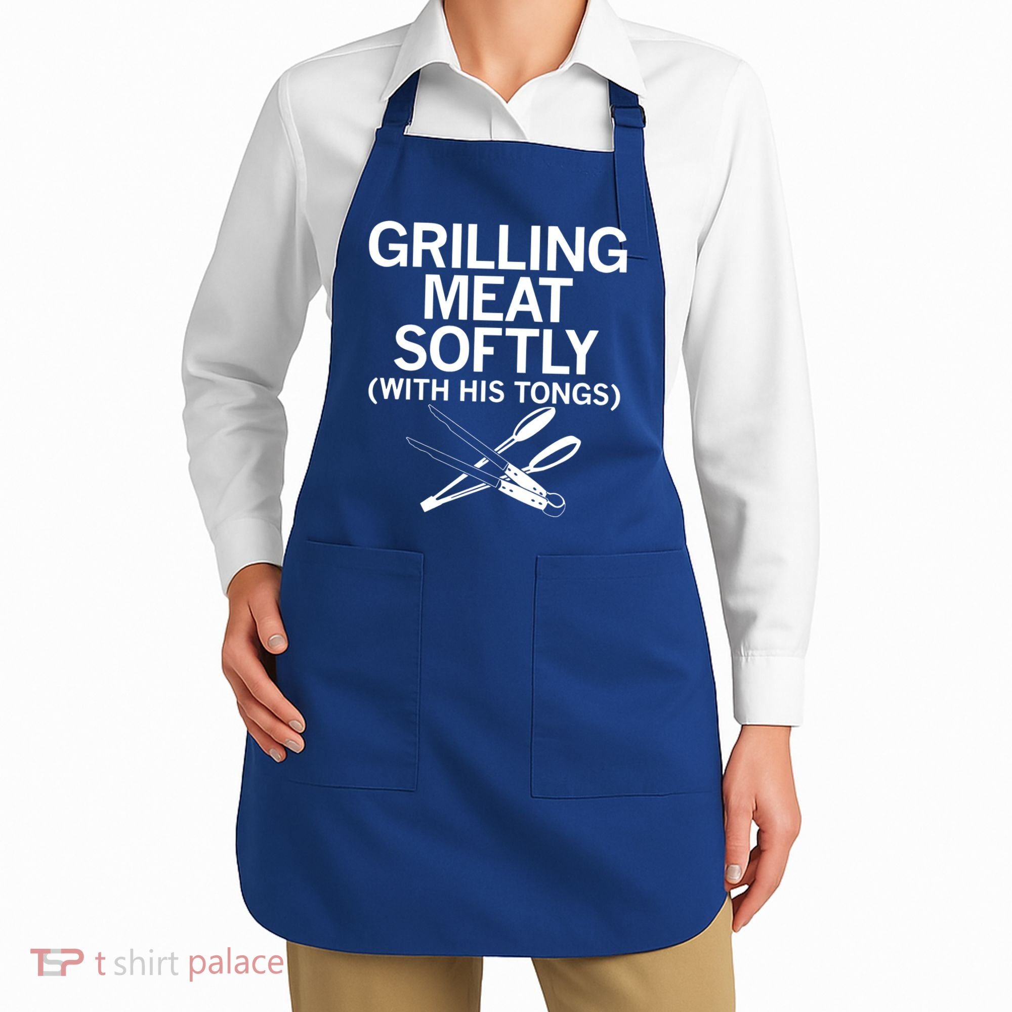 Grilling Meat Softly With His Tongs Funny Grilling Bbq Meaningful Gift Apron