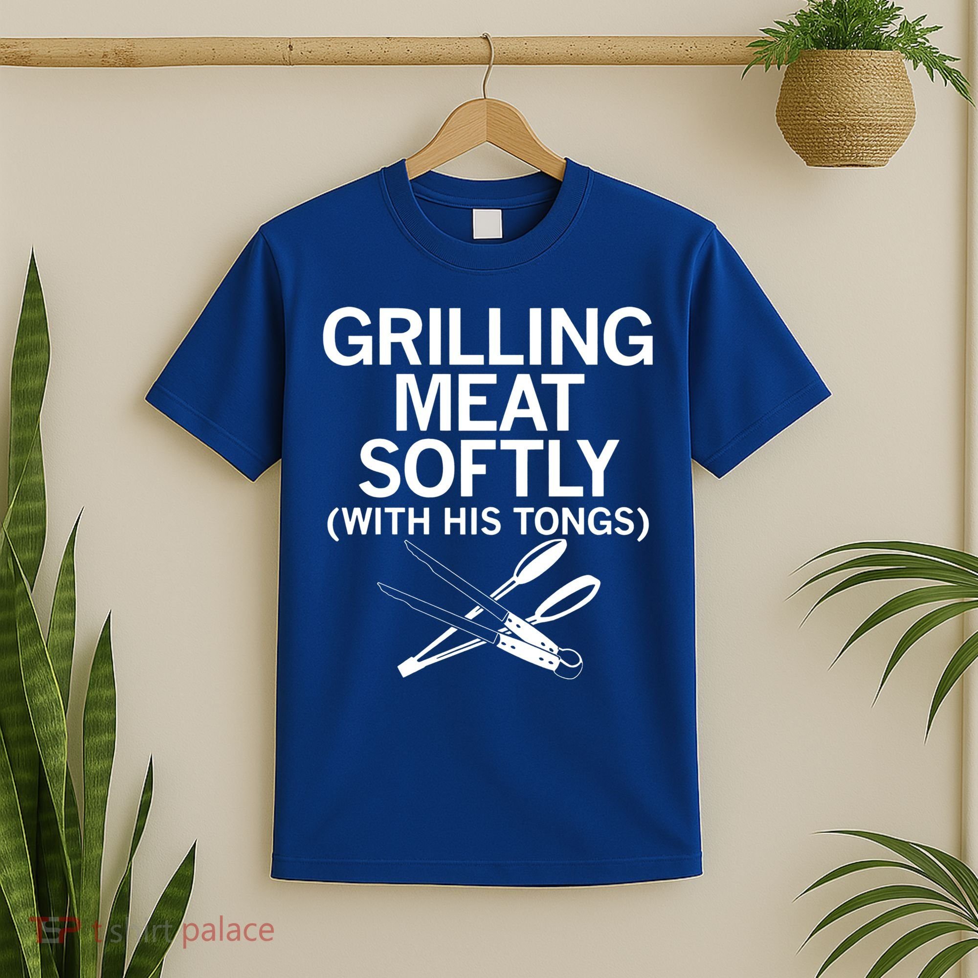 Grilling Meat Softly With His Tongs Funny Grilling Bbq Meaningful Gift T-Shirt