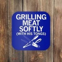Grilling Meat Softly With His Tongs Funny Grilling Bbq Meaningful Gift Coaster thumb 0
