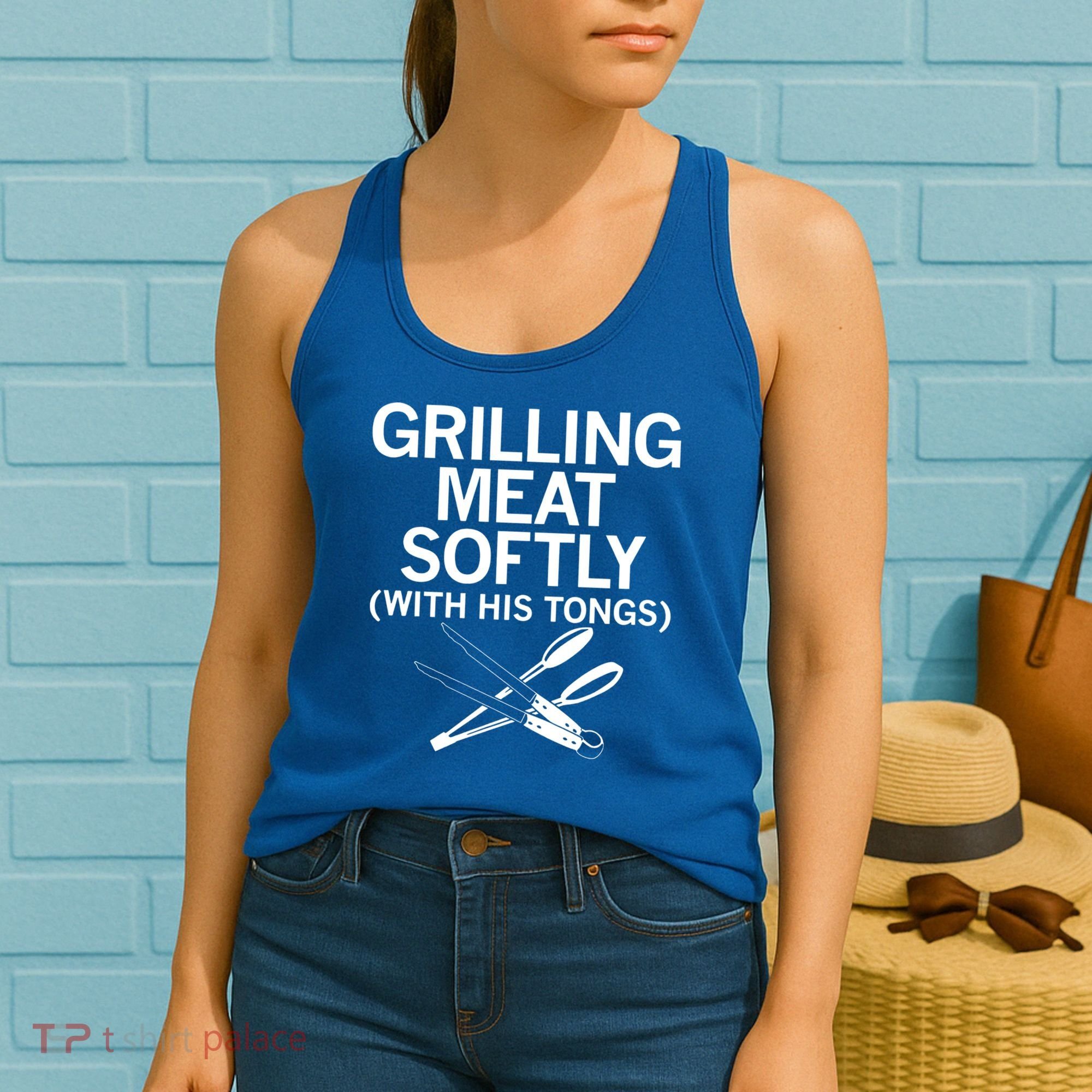 Grilling Meat Softly With His Tongs Funny Grilling Bbq Meaningful Gift Women's Tank Top