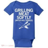 Grilling Meat Softly With His Tongs Funny Grilling Bbq Meaningful Gift Baby Bodysuit thumb 0
