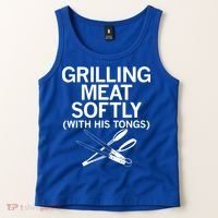 Grilling Meat Softly With His Tongs Funny Grilling Bbq Meaningful Gift Tank Top thumb 2