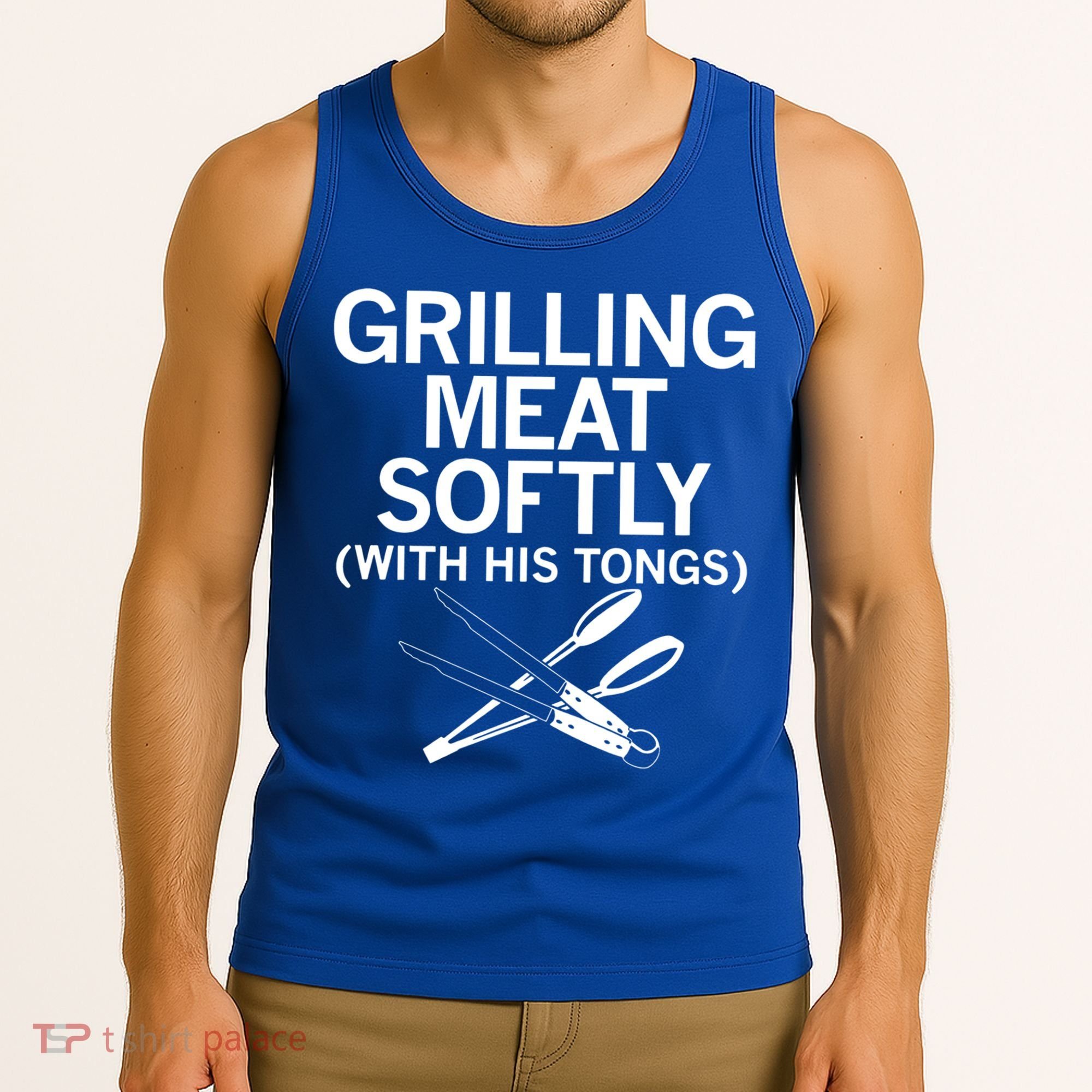 Grilling Meat Softly With His Tongs Funny Grilling Bbq Meaningful Gift Tank Top