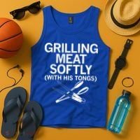 Grilling Meat Softly With His Tongs Funny Grilling Bbq Meaningful Gift Tank Top thumb 4