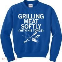 Grilling Meat Softly With His Tongs Funny Grilling Bbq Meaningful Gift Kids Sweatshirt thumb 0