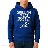 Grilling Meat Softly With His Tongs Funny Grilling Bbq Meaningful Gift Kids Hoodie thumb 4