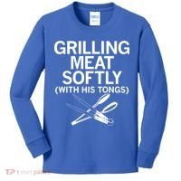 Grilling Meat Softly With His Tongs Funny Grilling Bbq Meaningful Gift Kids Long Sleeve Shirt thumb 0