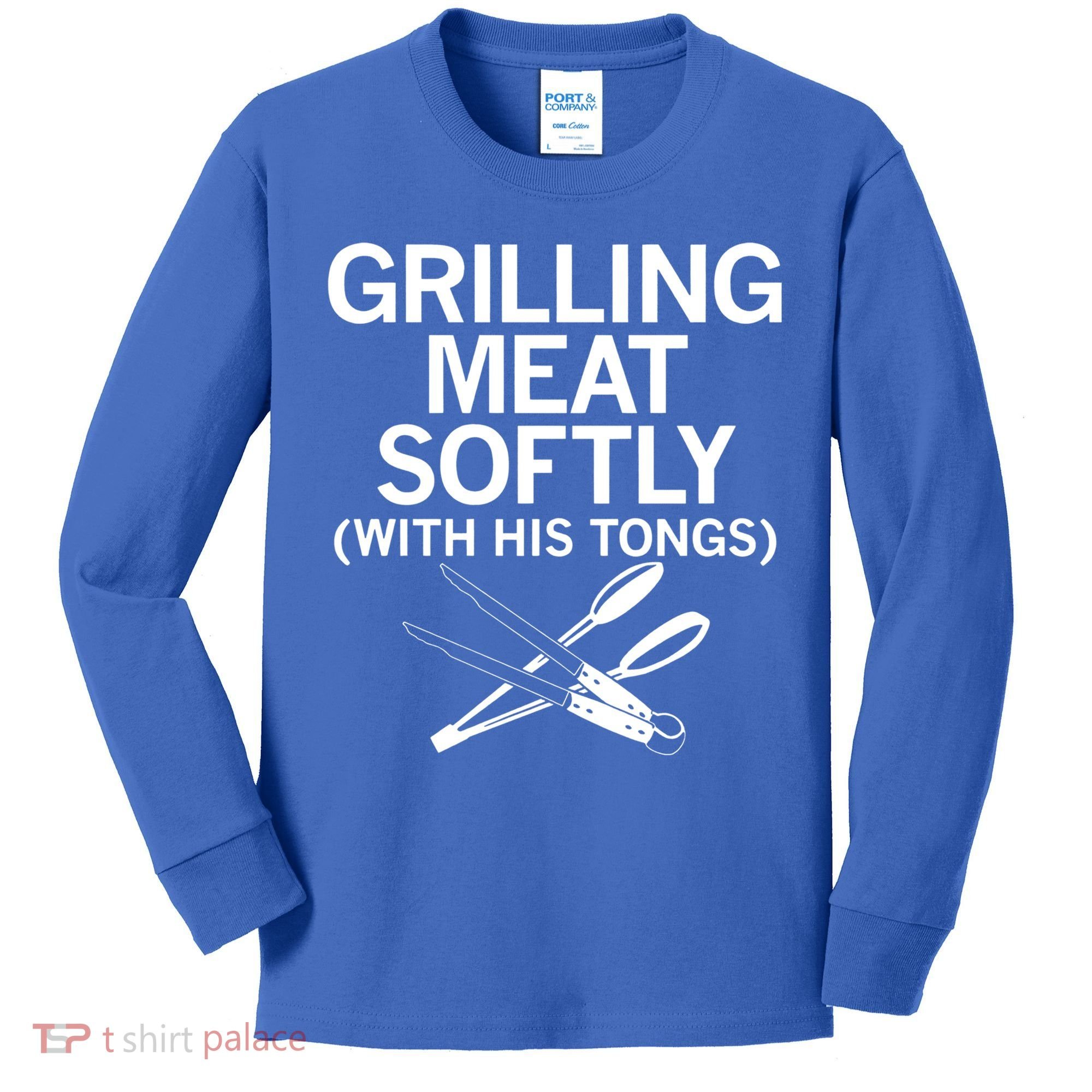 Grilling Meat Softly With His Tongs Funny Grilling Bbq Meaningful Gift Kids Long Sleeve Shirt