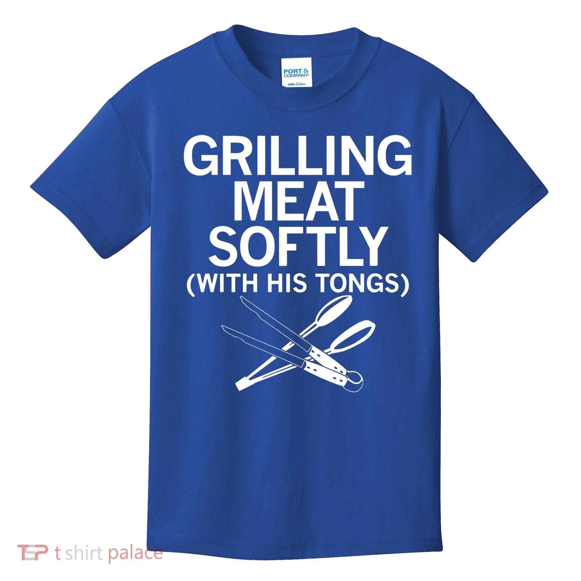 Grilling Meat Softly With His Tongs Funny Grilling Bbq Meaningful Gift Kids T-Shirt