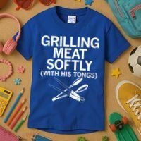 Grilling Meat Softly With His Tongs Funny Grilling Bbq Meaningful Gift Kids T-Shirt thumb 3