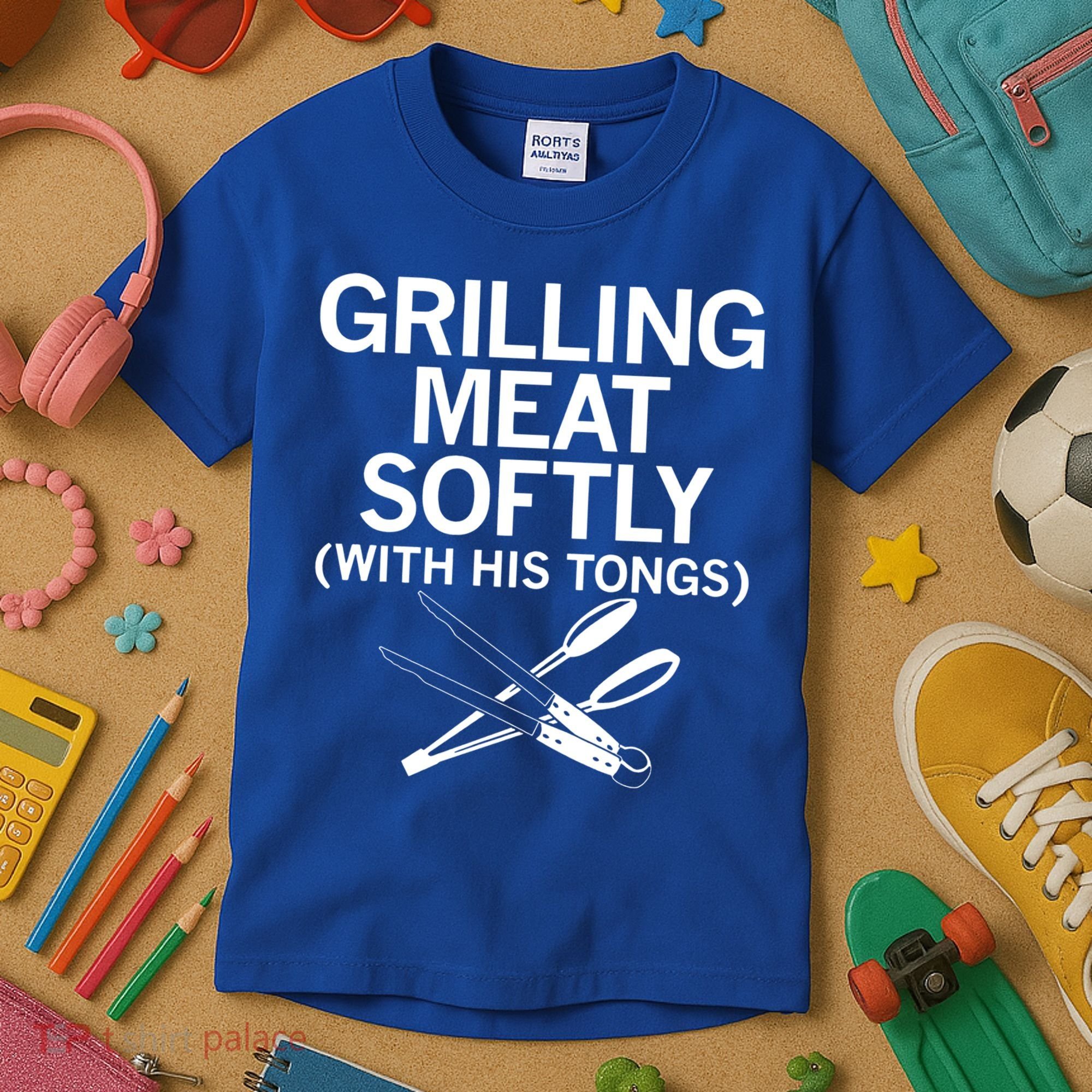 Grilling Meat Softly With His Tongs Funny Grilling Bbq Meaningful Gift Kids T-Shirt