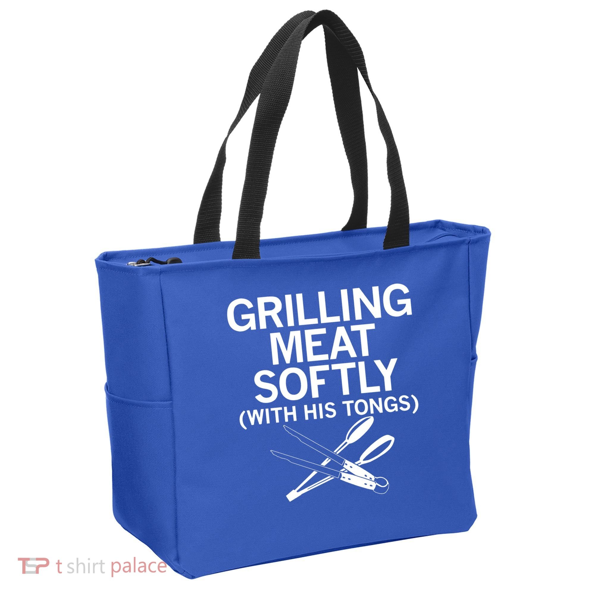 Grilling Meat Softly With His Tongs Funny Grilling Bbq Meaningful Gift Tote Bag