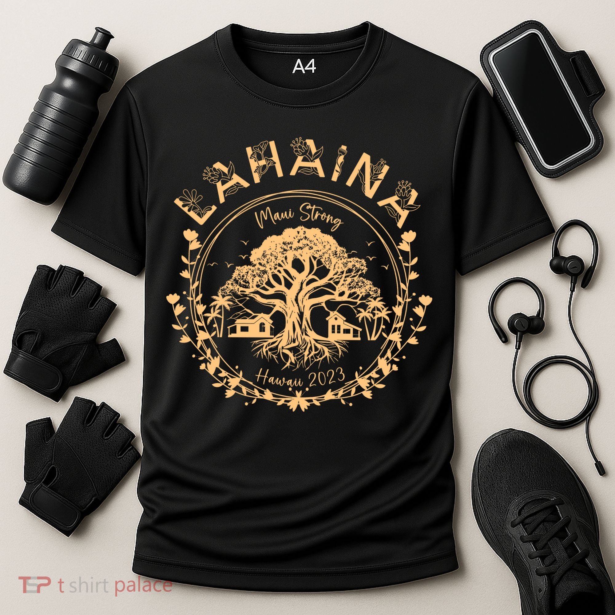 Golden Maui Strong Lahaina Strong Banyan Tree Cooling Performance Crew T-Shirt